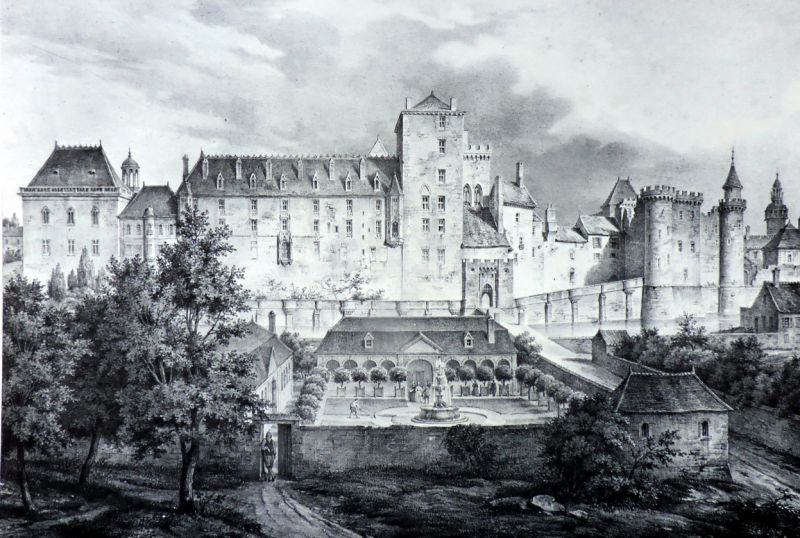 Lithographie Pierre Courtin - château au XVIe s.